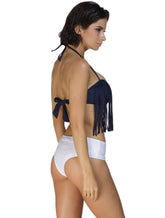 Kaamastra Blue and White Tassel Bikini Set for Women